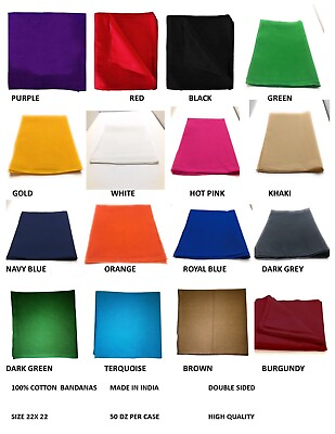 #ad Plain Solid Color 12 pack 100% Cotton Scarf Hanky Bandanas 13 Different Colors $19.95