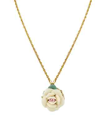 #ad 1928 Gold Tone Porcelain Pendant Necklace White One Size $15.74