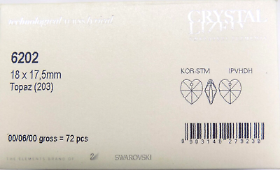 #ad 72 Pc GENUINE SWAROVSKI Crystal Element 6202 18 x 175 Heart TOPAZ $162.00