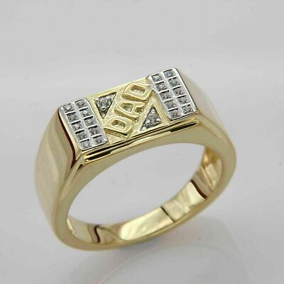 #ad 2Ct Round Cut Simulated Diamond quot;DADquot; Letter Men#x27;s Ring 14K Yellow Gold Plated $91.69