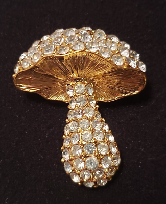 #ad Golden Sparkle Mushroom Vintage Fashion Jewelry Pin Brooch in Original Box $44.99
