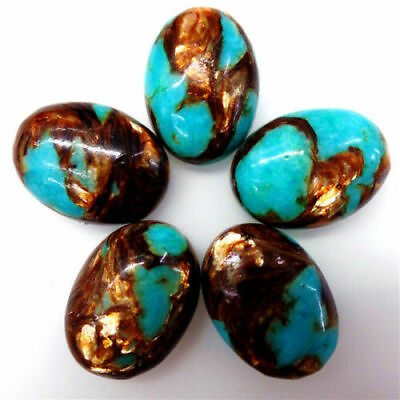 #ad 5Pcs Pretty Turquoise amp; Gold Copper Bornite Stone CAB CABOCHON 25*18*6mm A705 $9.49