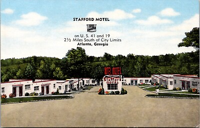 #ad Linen Postcard Stafford Motel US 41 and 19 in Atlanta Georgia $8.00
