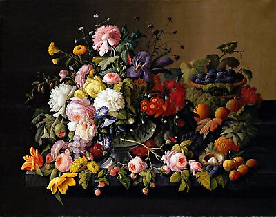 #ad Flower Still Life with Bird#x27;s Nest by Severin Roesen art painting print $12.99