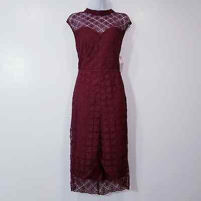 #ad Bisou Bisou Women size 8 Lace Midi Dress Illusion Neckline Dress Party Cocktail $45.00