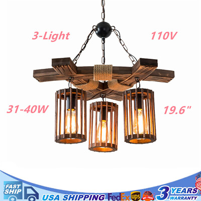 #ad 3 Light Chandelier Wooden Pendant Island Light Rustic Farmhouse Ceiling Lamp USA $61.75