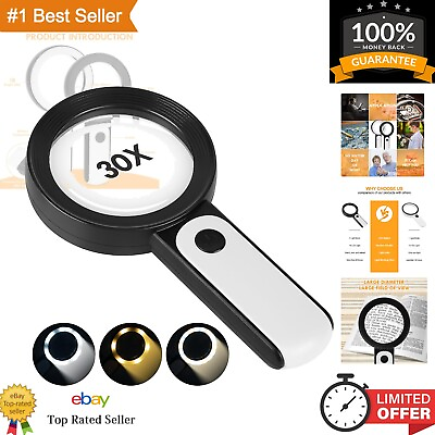 #ad 30X Handheld Magnifying Glass with 18 LED Light Ideal for Seniors Reading ... $25.37