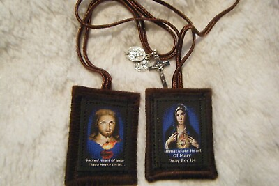 #ad Sacred Hearts of Jesus and Mary Brown Scapular 100%Wool Handmade in USA $8.90