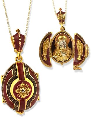 #ad D Religious Gifts Enamel Silver Egg Gold Plated Angels Red $206.99
