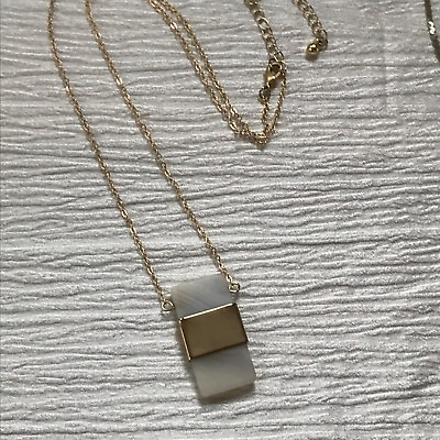 #ad Estate Dainty Goldtone Chain with Metal Wrapped White Striated Stone Rectangle $11.43