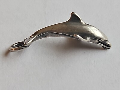 #ad Sterling Silver Dolphin 3D NICE DETAIL Charm VINTAGE $11.99