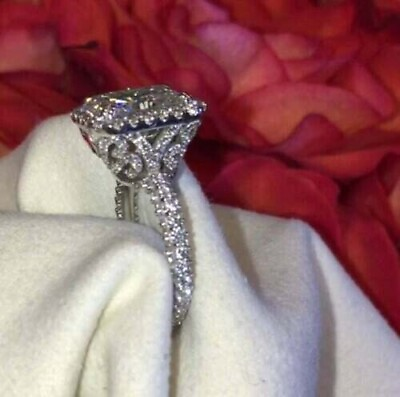 #ad 2.50 CT Radiant Cut Lab Created Diamond Halo Wedding Ring 14K White Gold Plated $110.32
