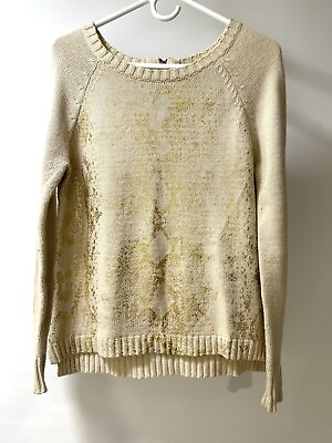 #ad ANA Gold Metallic Sweater Snake Print Pullover Cotton Long Sleeve Women’s Sz M $6.99