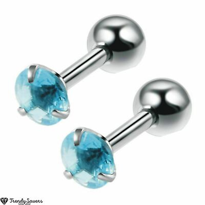 #ad Crystal Surgical Steel Sky Blue Cartilage Screw Ball Tragus Stud Earrings 3 5MM GBP 3.79