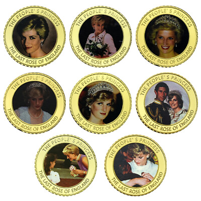#ad Gold Plated Princess Diana 20th Gold Coin The Last Rose of England Coin 8pcs $19.12
