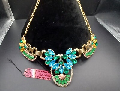 #ad New Betsey Johnson Colorful Rhinestone Goldtone Statement Necklace With Tag $19.99