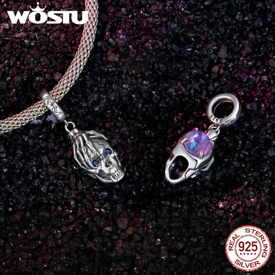 #ad Wostu 925 Sterling Silver Skull Necklace Pendant Bracelet Charm Halloween Party $10.87