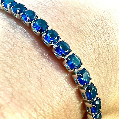 #ad Blue Sapphire 18k White Gold Plated Tennis Bracelet Created 7.5 inch 3MM Women $13.48