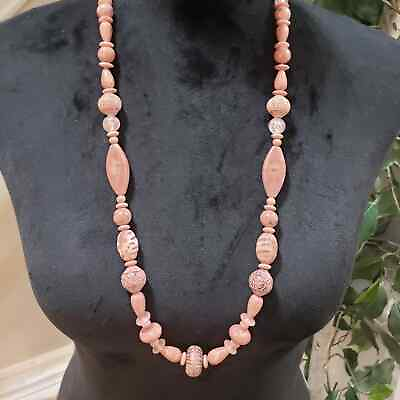 #ad Women#x27;s Oval Bead Strand Pink Beaded Adjustable Long Necklace $30.00