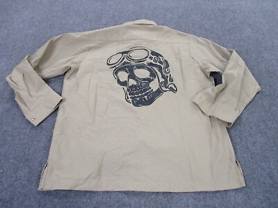 #ad Red Kap Shirt Adult XL Beige Logo Graphic Skull Work Casual Pockets Mens NEW $39.95