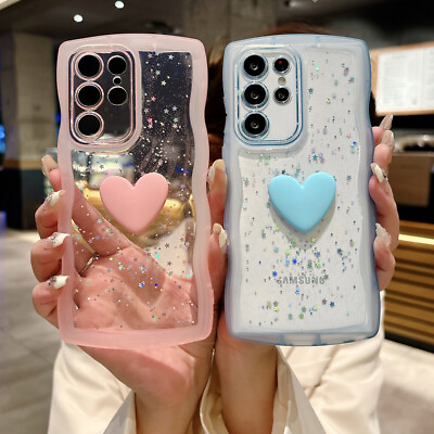 #ad Heart Shape Glitter Phone Case For Samsung Galaxy S24 Ultra 23 S22 S21 A14 A55 $8.24