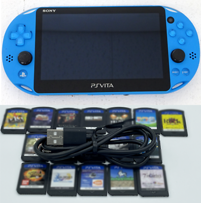#ad Sony PS Vita Aqua Blue PCH 2000 w Random 3 Games USB cable $146.07