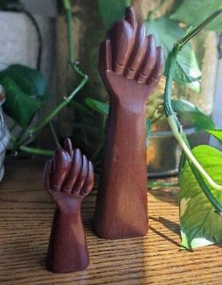 #ad Vintage Midcentury Figa Wood Good Luck Wooden Hand Sculptures $55.00