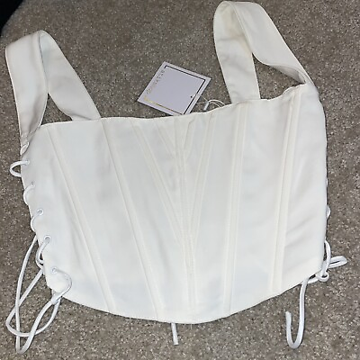 #ad Atikshop Lace Up Corset Size Small White Zip Back Corset Top Boutique $15.00