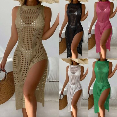 #ad Ladies Swimsuit Coverup Hollow Out Beach Cover Up Women Casual Summer Sleeveless $19.69