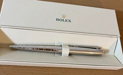#ad ROLEX Novelty Silver Steel Knock Type Ballpoint Pen Blue ink wz Box Super Rare $292.99