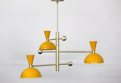 #ad Inspired 3 Arm 3 Light Modern Mid Century Brass Chandelier Luminaire Light $423.36