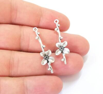 #ad 4 Pcs Flower Branch Leaf Dangle Antique Silver Plated Charms 35x10mm G25806 $1.85