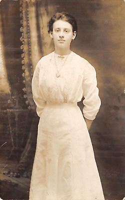 #ad Pretty Victorian Young Lady in White Heart Locket Necklace Portrait 1912 RPPC $7.00