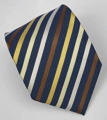 #ad Haggar Polyester Tie Blue Gold Brown White Stripes Men Necktie 56.5 x 3.5 8 $12.99