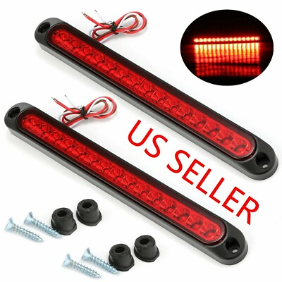 #ad Red 2X 10quot; LED Truck Trailer Strip 3rd Brake Lights Rear Turn Tail Light Bar USA $14.18