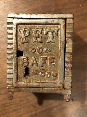 #ad Antique Cast Iron And Plated Metal Piggy Bank Safe “Pet Safe” $32.50