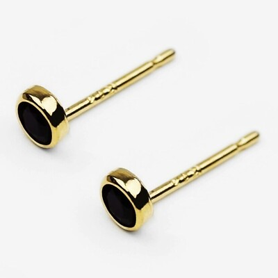 #ad 14k Solid Gold Small Black Onyx Stud Earrings Tiny Dainty Earrings Pair $499.59