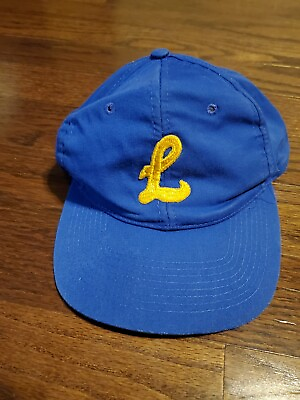 #ad Vintage Blue Yellow Script Cursive L Nissin Adjustable Hat Cap 123 $11.69