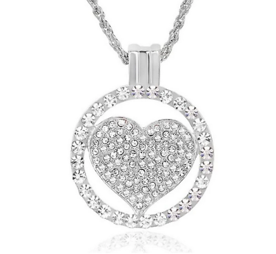 #ad Fine Heart With Circle Design In 925 Sterling Silver With Clear White CZ Pendant $210.00