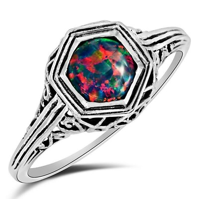 #ad Natural 1CT Red Fire Opal 925 Solid Sterling Silver Filigree Ring Sz 6789 FM2 $31.99