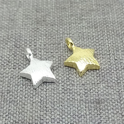 #ad 6pcs of 925 Sterling Silver Star Charms Yellow Gold Plated for Bracelet Necklace $14.72