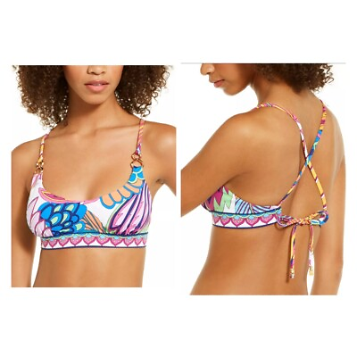 #ad Trina Turk Multicolored Paradise Plume Tie Back Bikini Top 8 NWT $25.20