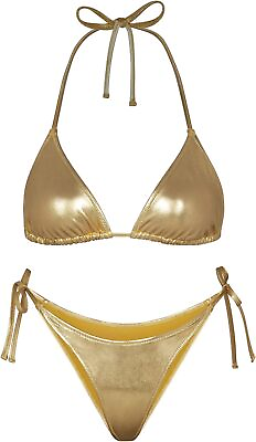 #ad Ella Lust Metallic Bikini for Women Silver Bathing Suit High Waisted Tie Side $49.30