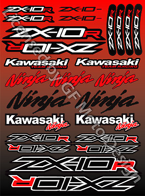 #ad ZX 10R Ninja Motorcycle Racing Decals Stickers Set ZX10R ZXR Red Laminated 6 GBP 9.37