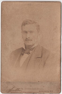 #ad CIRCA 1880s CABINET CARD SUTTER HANDSOME MAN WITH MUSTACHE MILWAUKEE WISCONSIN $12.99