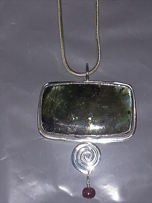 #ad Natural Dual Stone Pendant Necklace 925 Sterling Silver Handmade $120.00