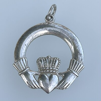 #ad Claddagh Pendant Medal Charm Hallmarked Ireland Dublin Solvar Sterling Silver $49.99