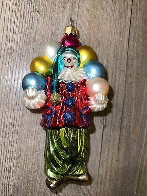 #ad Vintage Blown Glass Clown Christmas Tree Ornament Ball Juggling Colorful 6” $19.95