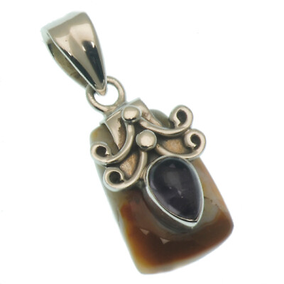#ad Natural Agate Genuine 925 Sterling Silver Pendant Jewelry K417 $11.10