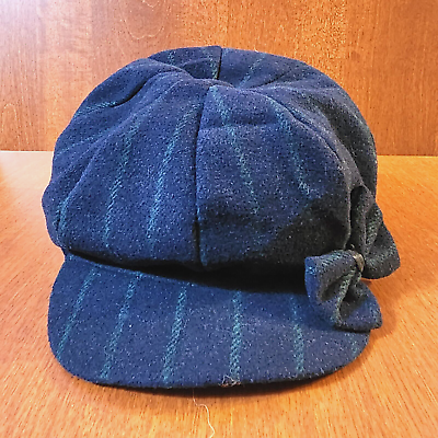#ad Tweed Peaky Blinder Style Hat Women Ribbon retro British blue cap green stripes $14.99